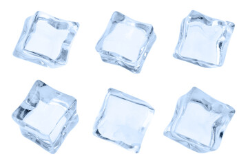 Naklejka premium Crystal clear ice cubes isolated on white, set