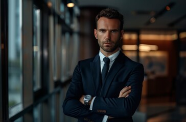 Fototapeta premium Confident Businessman in Suit. Generative AI.