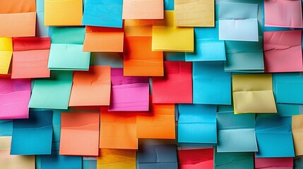 Design a flat lay of an assortment of bright sticky notes and index cards