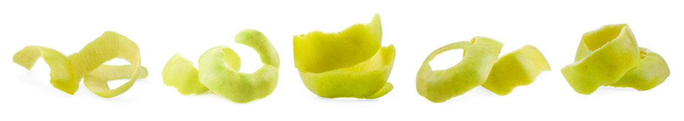 Peels of apple isolated on white, set