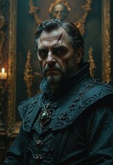 Fototapeta premium Mysterious Man in Dark Velvet Robe