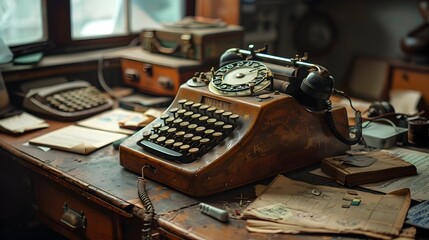 Vintage Typewriter on Abandoned Desk in Retro Office Setting