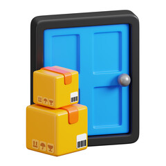 Door with parcel box or cardboard box isolated. Door to door delivery service concept. Transportation and Logistics icon concept. 3d Render illustration.