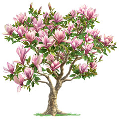 Vector illustration of a magnolia tree on a white background. Suitable for crafting and digital design projects.[A-0002]
