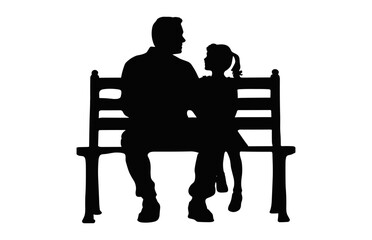 Father and daughter Sitting on a Park Bench Silhouette Vector