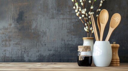 Stick utensils and container of soy sauce