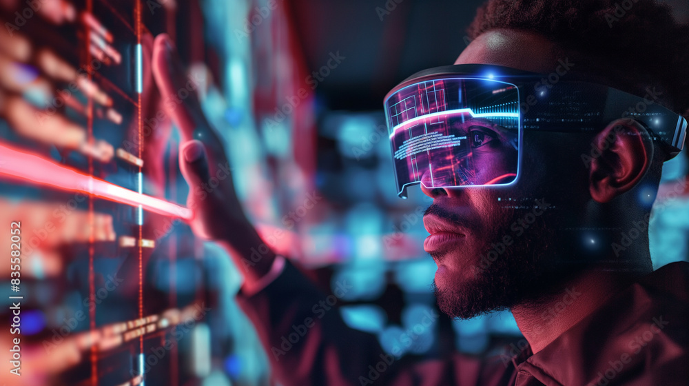 Poster cyber security expert ethical hacker working on cyber security using futuristic augmented reality te