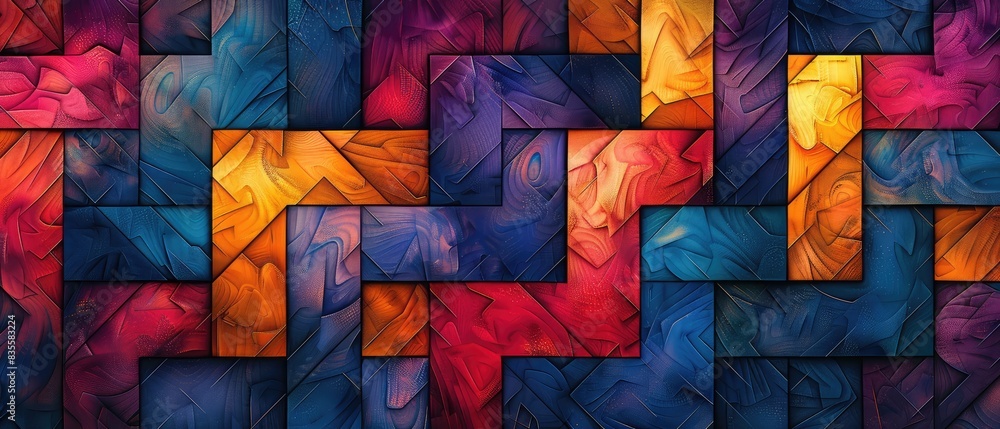 Aufkleber abstract geometric shapes in a kaleidoscope of vibrant colors with a textured overlay for a visually