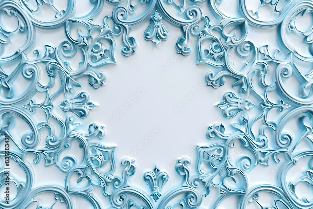 Wall mural islamic light blue ornament frame line vector design with curved pattern isolated on white backgroun