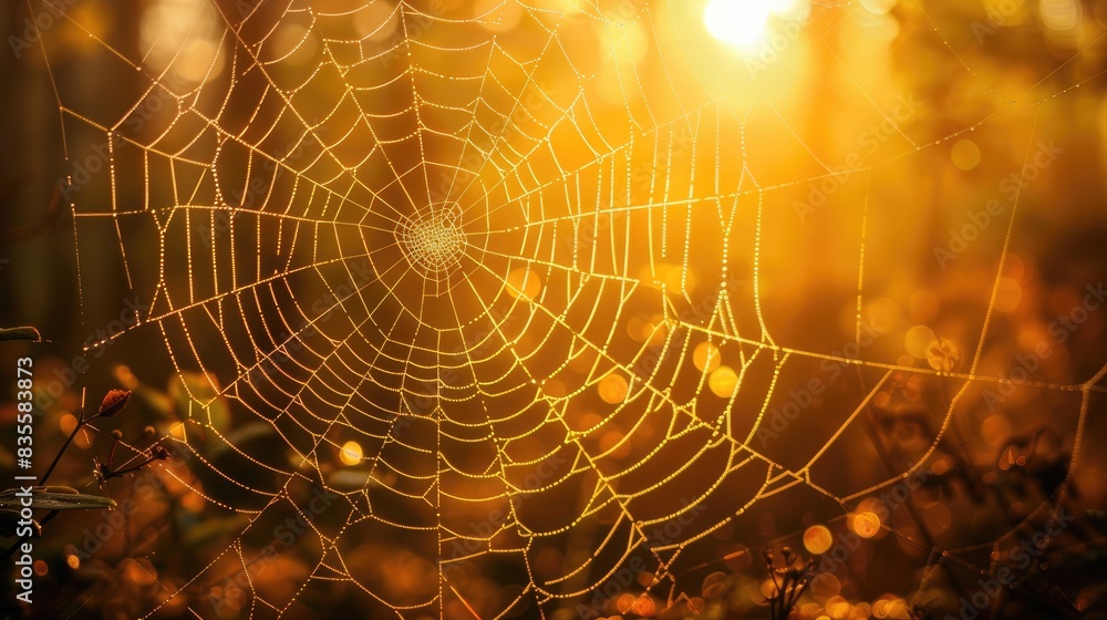 Wall mural spider web reflecting the sunlight