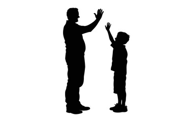 Dad and Son giving high five black Silhouette Vector