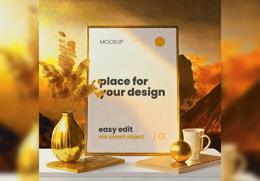 Golden Scene Poster Frame Mockup Generative Ai