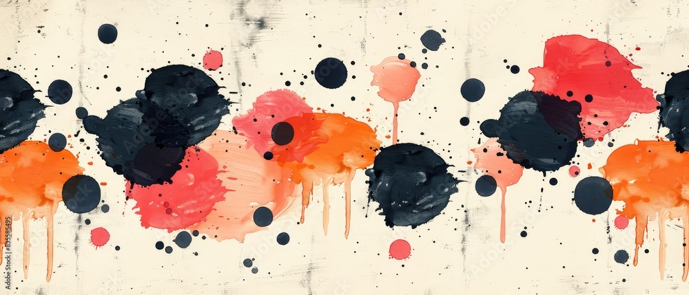 Poster graphic and modern design featuring a watercolor-inspired pattern with a red and orange color scheme