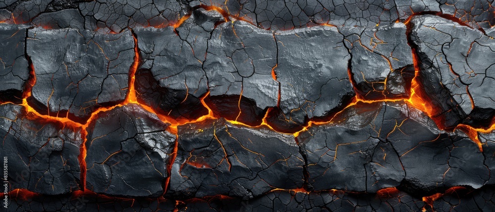 Poster abstract and hellish illustration of a burnt and destroyed surface with a cracked and fissured textu