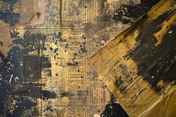 Fototapeta premium Weathered Material Masterpiece Golden Palette Newspaper Painting