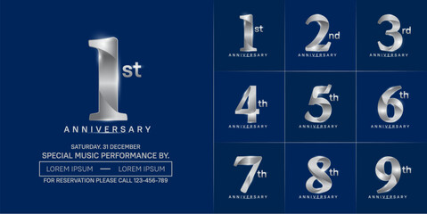 anniversary logotype set vector, silver color for special day celebration
