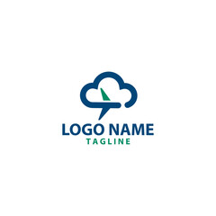 cloud airplane line travel vector logo design