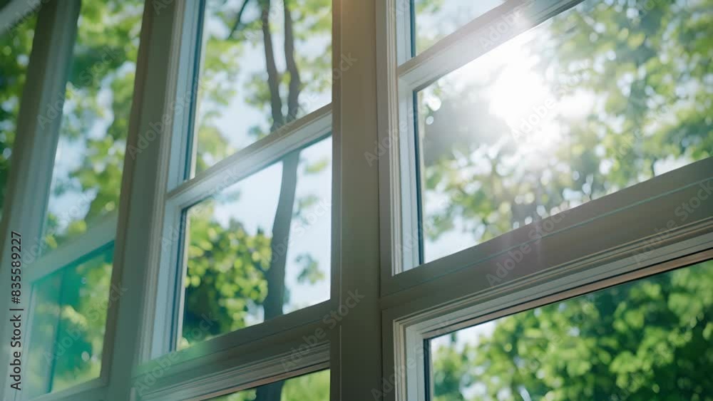 Poster a series of large windows being installed strategically p to maximize natural light and reduce the n