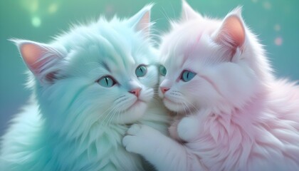 Two marshmellow kitten in love pastel colors, detailed, 8k