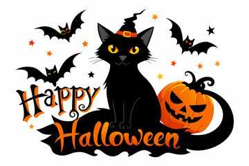 produce happy Halloween using a witch cat vector illustration