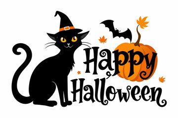 produce happy Halloween using a witch cat vector illustration