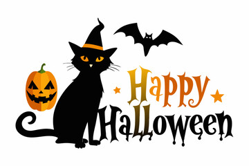 produce happy Halloween using a witch cat vector illustration