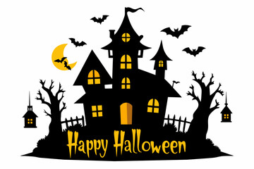 silhouette Halloween house text happy Halloween vector illustration