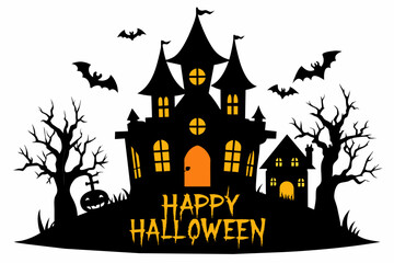 silhouette Halloween house text happy Halloween vector illustration