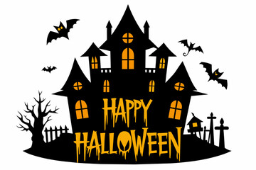 silhouette Halloween house text happy Halloween vector illustration