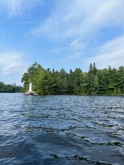 lake with islands in laminar water