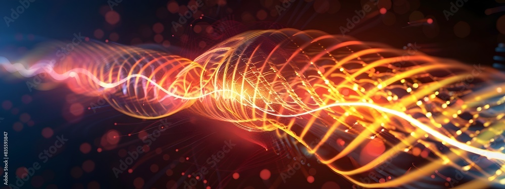 Poster captivating electromagnetic wave visualization dynamic 3d of varying frequencies and luminous