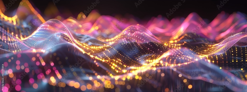 Poster stunning 3d electromagnetic wave visualization with vibrant particle flows and futuristic aesthetics