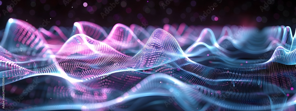 Poster mesmerizing electromagnetic wave visualizations with dynamic patterns and frequencies