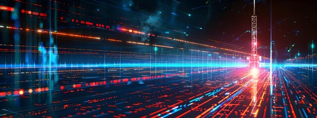 Fototapeta premium Antenna Transmitting and Receiving Radio Signals in Digital Communication Network