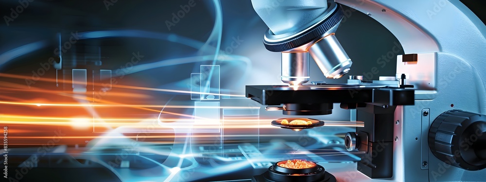 Poster microscope magnifying objects at different spatial frequencies for scientific research and discovery