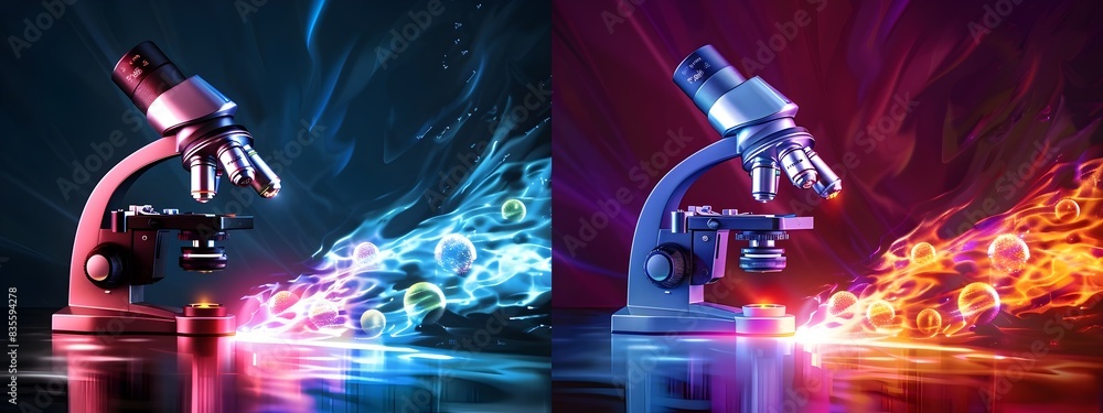Poster microscope magnifying objects at different spatial frequencies surreal