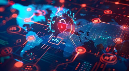 Obraz premium A world map with a digital padlock and 