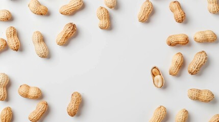 Close up shot of shelled peanuts on a white background