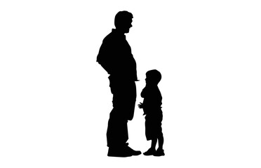 Dad and Son black Silhouette Vector, Father Toddler Son Moment Silhouette Clip art