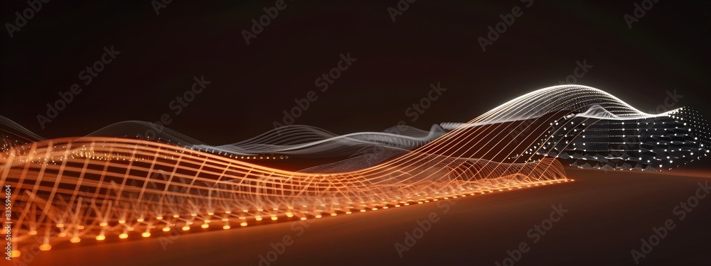 Poster vibrating strings producing dynamic musical patterns in 3d rendering
