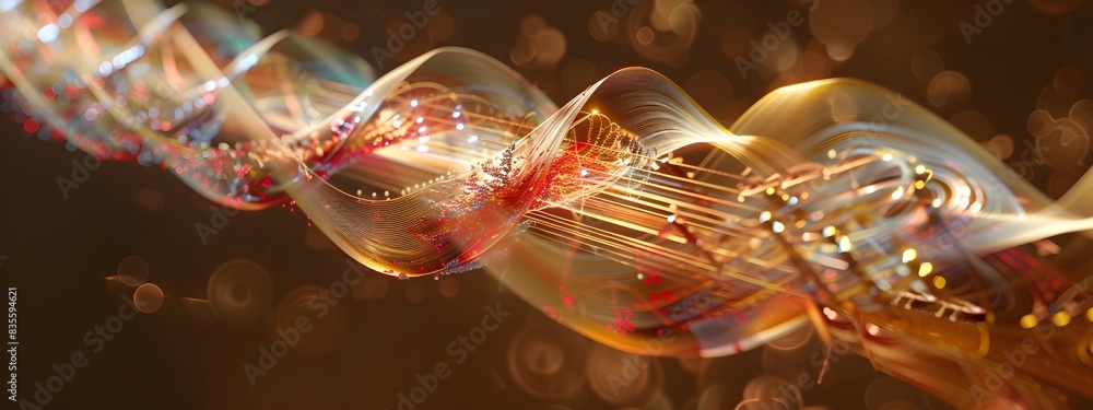 Poster vibrant string instrument strings pulsating in mesmerizing digital abstraction