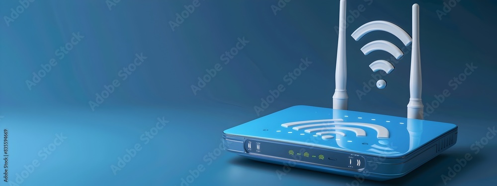 Poster wirelessly connected 3d rendered wi fi router transmitting data signals for seamless wireless