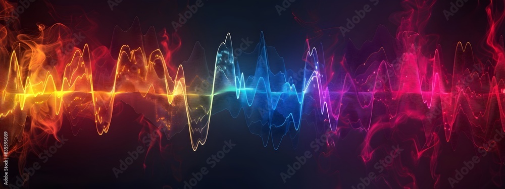 Poster vibrant spectrogram visualizing sound frequency and dynamics over time