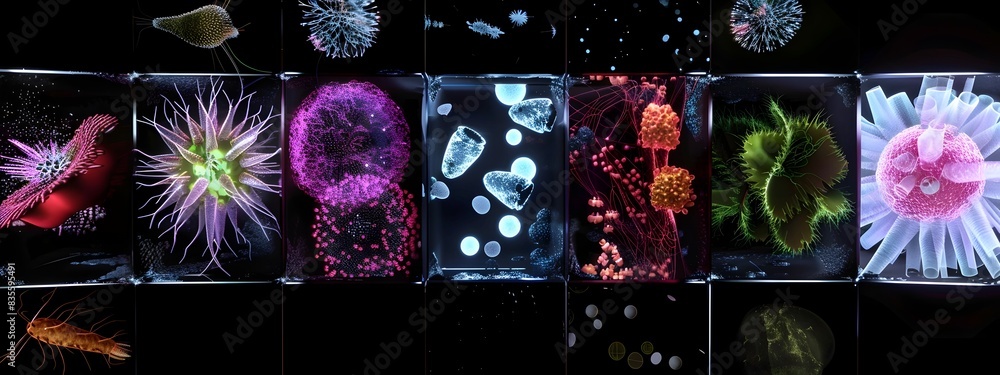 Poster captivating microscopic structures unveiled through digital rendering