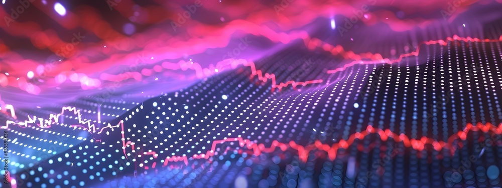 Poster fluctuating market graph with dynamic frequencies and colorful visualization