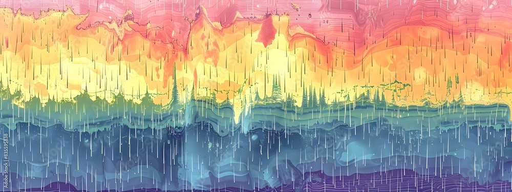 Poster mesmerizing rainfall patterns in vibrant digital