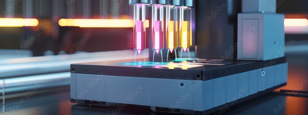 Poster precision analytical spectrophotometer measuring light absorption at varying frequencies