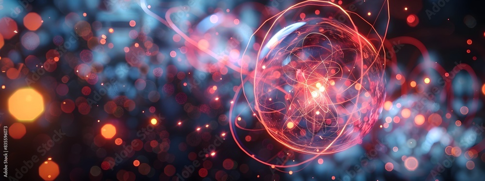 Poster mesmerizing atomic spectra rendering vibrant digital art of luminous particles and glowing fractals