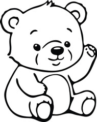 smiling teddy bear waving hello black and white