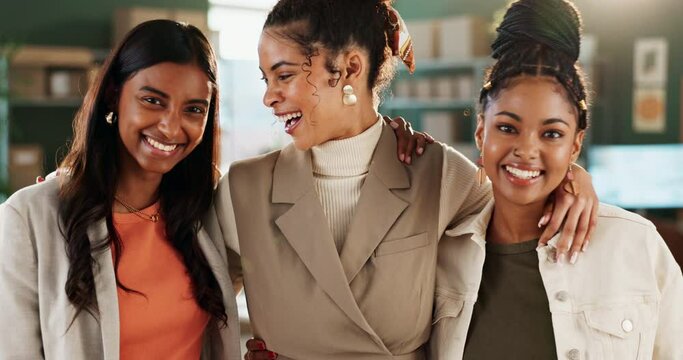 Businesswomen, diversity and small business as partners in collaboration for retail management, online and warehouse. Female people, multicultural and entrepreneurship in shop for support or teamwork